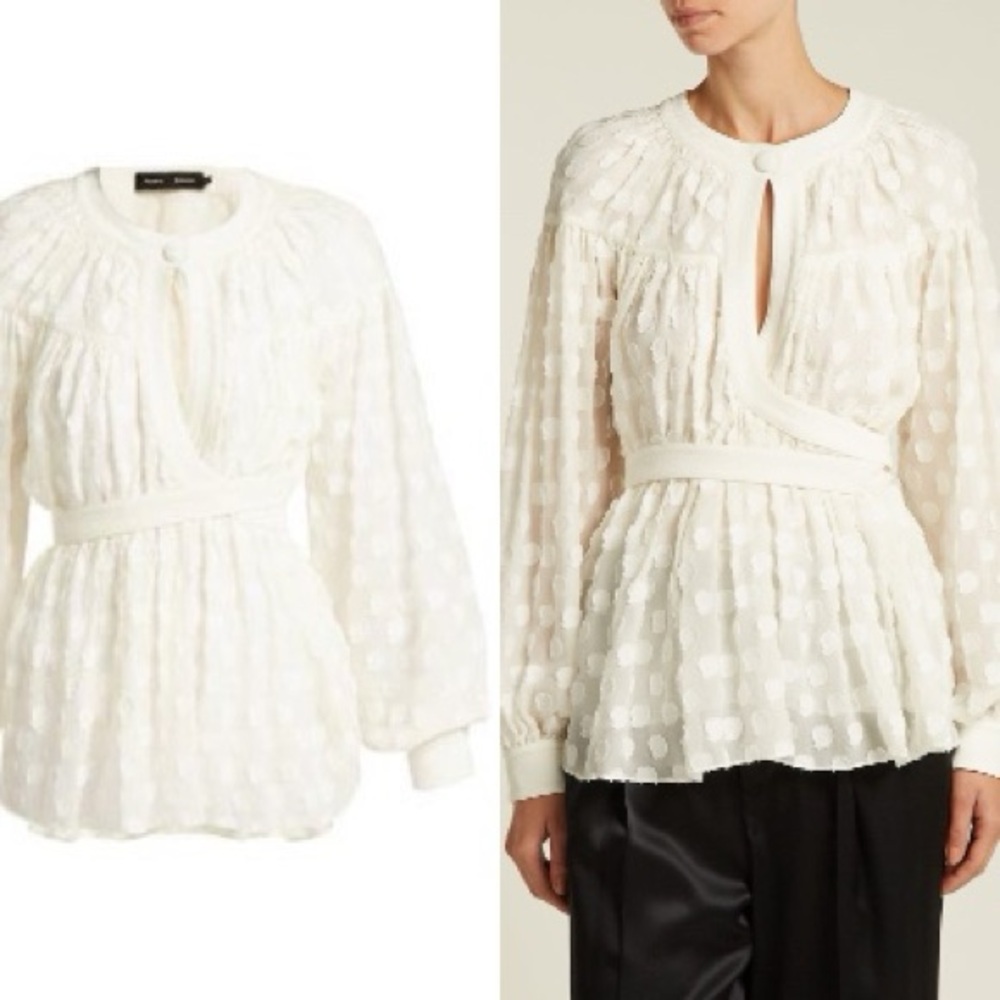 Proenza Schouler Cream Sheer Polka Dot Blouse
